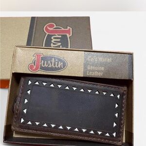 Justin Boots Dark Brown Leather Card Holder with White Accents